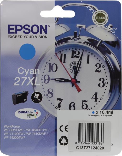 Картридж 27XL <C13T27124020/2/12>  Cyan  для  Epson WorkForceWF-3620/3640/7110/7610/7620