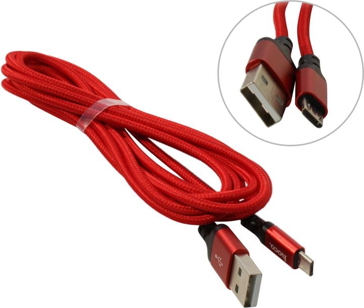 Hoco <X14 micro-B 2M Red/Black> Кабель USB  2.0 AM-->micro-B 2м