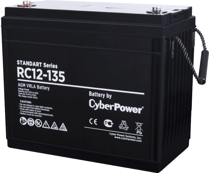 CyberPower АКБ RC 12-135 12V/135Ah {клемма М8, ДхШхВ 340х173х281мм., высота с   клеммами284, вес 40кг., срок службы 10 лет}