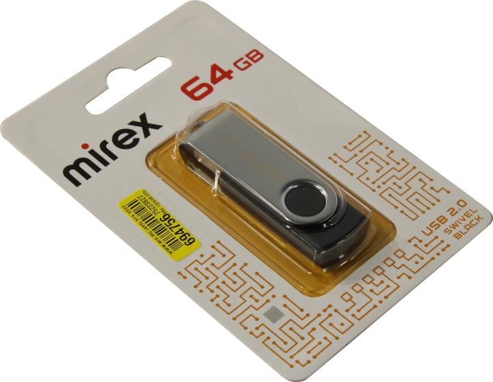Mirex Swivel Black <13600-FMURUS64> USB2.0 Flash Drive  64Gb  (RTL)
