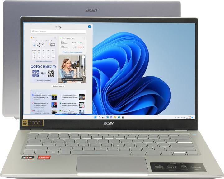 Ноутбук Acer Swift Go 14 SFG14-41-R7EG Ryzen 7 7730U 16Gb SSD1Tb AMD Radeon Graphics 14" IPS FHD (1920x1080) Windows 11 Home silver WiFi BT Cam (NX.KG3CD.002)