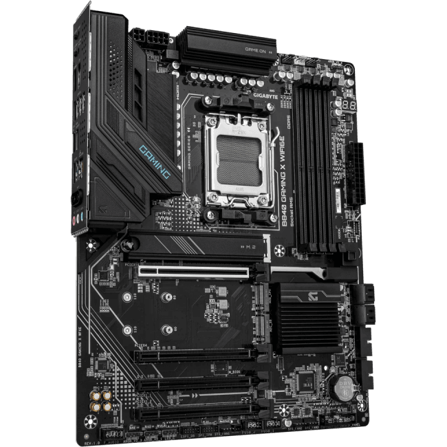 Материнская плата Gigabyte B840 GAMING X WIFI6E, AM5, AMD B840, 4xDDR5, 4xSATA, 3xM.2, 1xPCIe 4.0 x16, 3xPCIe 3.0 x16, 1xHDMI, 1xDP, 1x2.5Gb LAN, Wi-Fi 6E, Bluetooth 5.3, 1xUSB-C 10Gbps, 1xUSB-A 10Gbps, 2xUSB-A 5Gbps, 4xUSB-A 2.0, 3x3.5 мм, 7.1, ATX