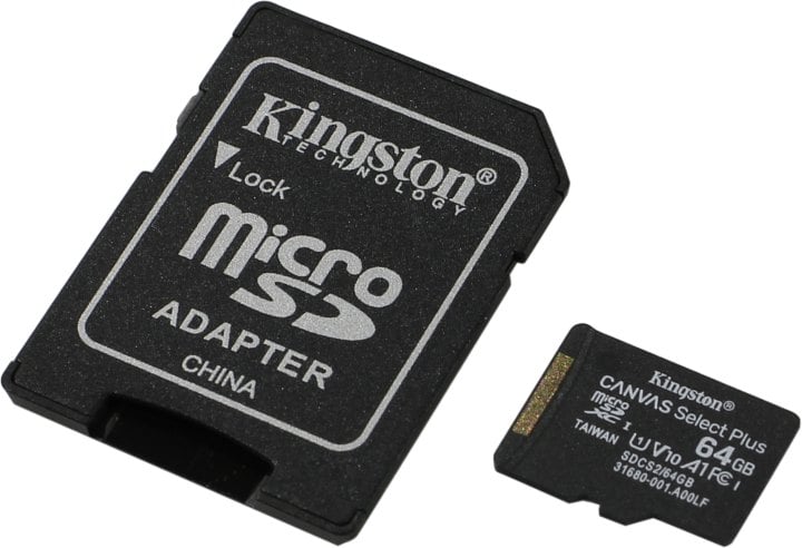 Флеш карта microSDHC 64Gb microSDXC Class10 Kingston <SDCS2/64Gb> Class10 UHS-I Canvas Select up to 100Mb/s с адапт.