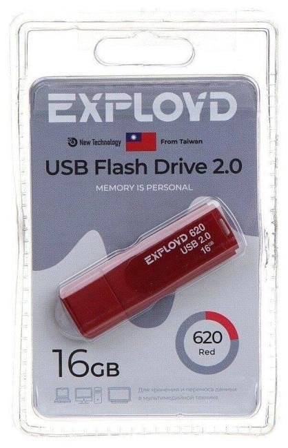 Флешка USB Exployd 620 Red (EX-16Gb-620-Red), 16Gb, USB 2.0, R/W 15/8, красный