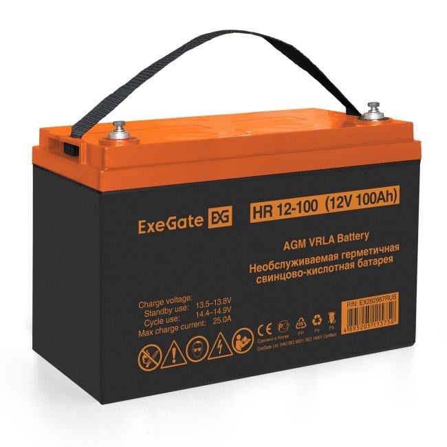 Аккумуляторная батарея ExeGate EX282987RUS HR 12-100 (12V 100Ah, под болт М6)
