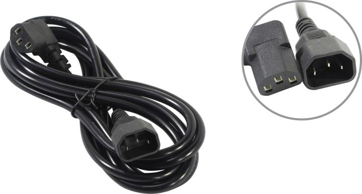 Exegate EX297752RUS Кабель питания Power EC-3P (C13 угловой->C14, VDE-250V-3*1.0mm2, медь, черный, 16A, 3м)