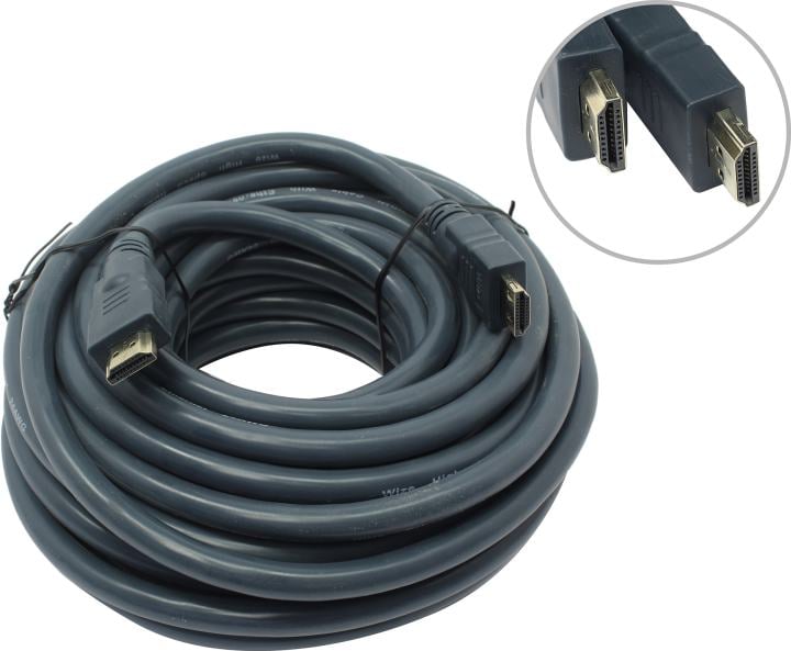 Кабель HDMI Wize [CP-HM-HM-10M] 10 м, v.2.0, K-Lock, soft cable, 19M/19M, 4K/60 Hz 4:2:0/30 Hz 4:4:4, Ethernet, позол.разъемы, экран, темно-серый, пакет