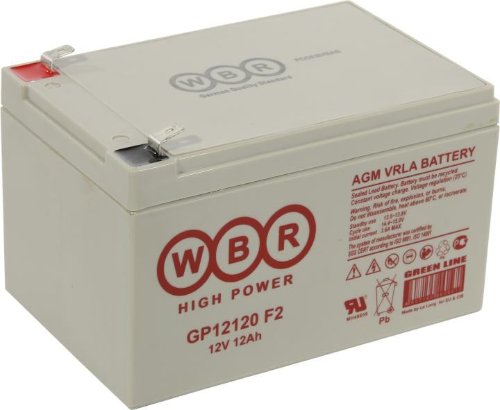 Аккумулятор WBR GP12120 F2, 12В, 12Ач, AGM, клеммы F2