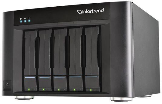 Платформа СХД Infortrend EonStor GSe Pro 100 5bay. desktop cloud-integrated unified storage, supports NAS, SAN, object protocol and Cloud gateway, including Intel Atom 2.4GHz 4C CPU, 1x4GB non-ECC, 4x1GbE(RJ45), 2x USB 2.0, 2x USB 3.0, 1x Host Board slot, 1xPSU and 5 drive trays