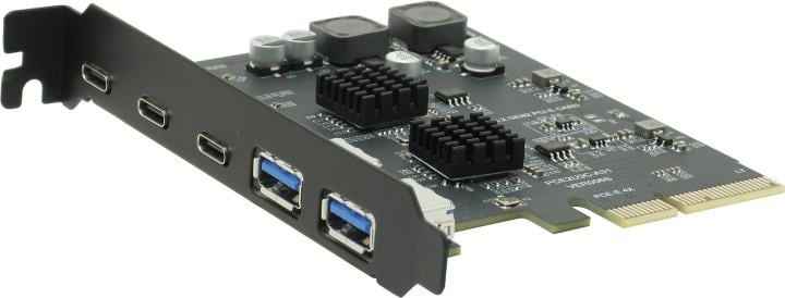 ORIENT AM-U3142PE-2A3C, Контроллер PCI-Ex4 v3.0, USB 3.2 Gen2, скорость до 10 Гбит/с, 5-port ext (2xType-A + 3xType-C), ASM3142+VL822 chipset, (33332)