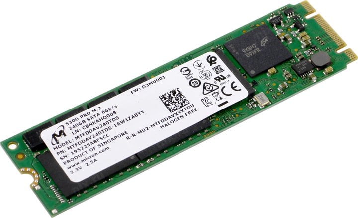 Твердотельный накопитель Micron 5300PRO 240GB SATA M.2(22x80mm) 3D TLC R540/W310MB/s MTTF 3М 67000/40000 IOPS 657TBW SSD Enterprise Solid State Drive, 1 year, OEM