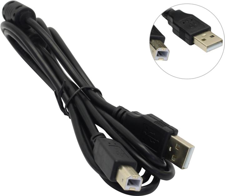 5bites UC5010-018A Проф. Кабель  USB2.0, AM/BM, зол.разъемы, ферр.кольца, 1.8м., черный