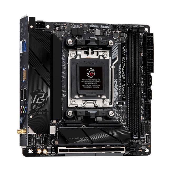 Материнская плата ASRock B650I Lightning WiFi, AM5, AMD B650, 2xDDR5, 2xSATA, 2xM.2, 1xPCI-E 4.0 x16, 1xHDMI, 1x 2.5Gb LAN, 3x3.5 мм, 7.1, Mini-ITX