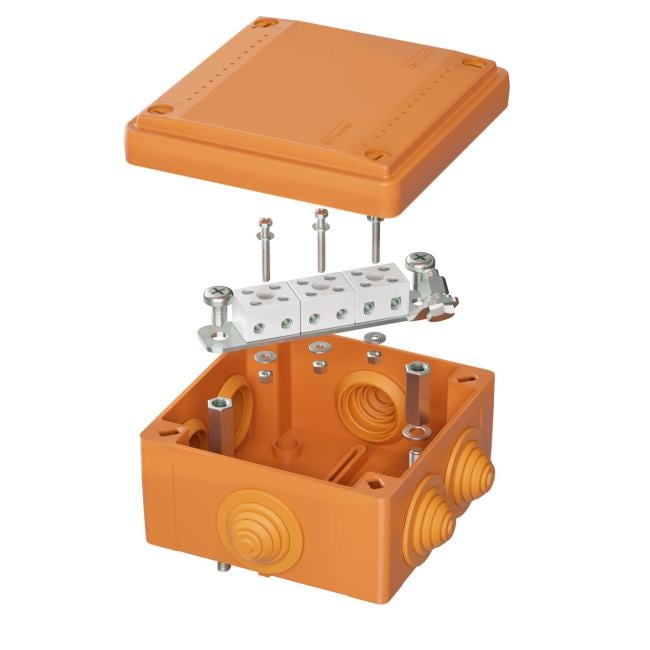 Коробка ответвительная FS 100х100х50мм IP56 6п 450В 6А 4кв.мм с кабельными вводами и клеммниками пластик. DKC FSB11604