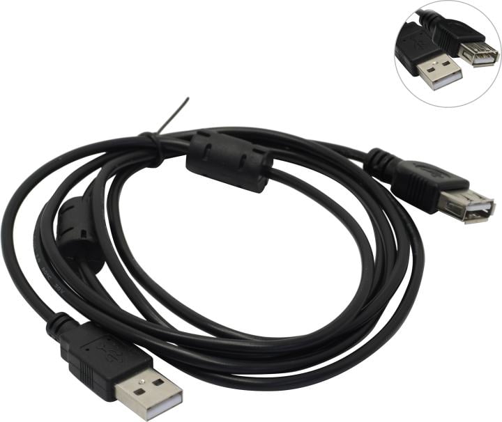 ExeGate <EX-CCF-USB2-AMAF-1.8F> Кабель удлинительный USB 2.0 A-->A  1.8м,  2  фильтра <EX294761RUS>