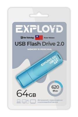 Флешка USB Exployd 620 Blue (EX-64Gb-620-Blue), 64Gb, USB 2.0, R/W 15/8, синий