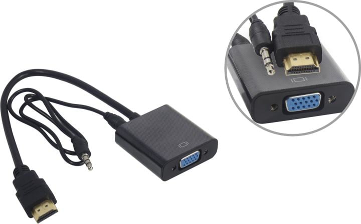 ExeGate <EX-HDMIM-VGAF-3.5JackS-0.3> Кабель-переходник HDMI (M)-> VGA (15F) +  Jack3.5 0.3м <EX297588RUS>
