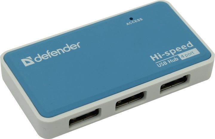 Defender Разветвитель QUADRO POWER USB2.0 - 4 порта, + блок питания DC 5В...2А, + кабель USB 2.0 A(M) - MiniB (M) - 1м