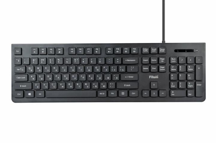 Клавиатура Filum FL-KB20-BK USB 104 кл., проводная, низкопрофильная, мембранная, черная,  Windows XP/Vista/7/8/10, MacOS