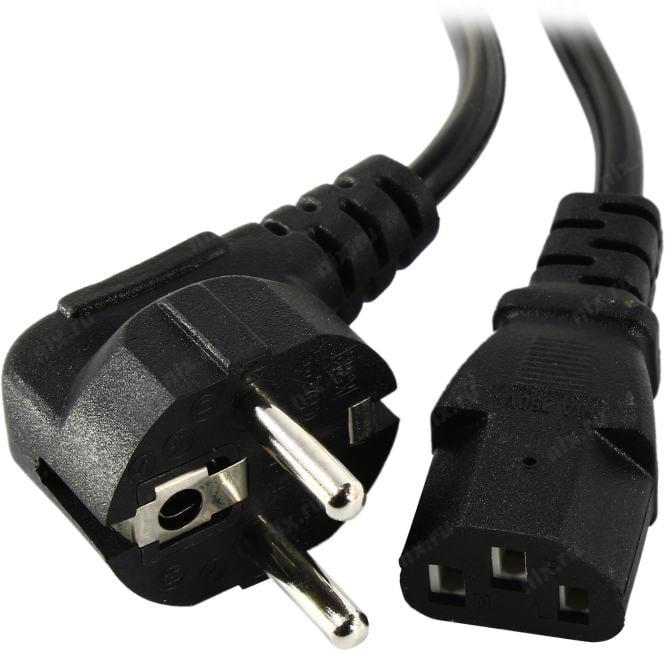 Exegate EX297778RUS Кабель питания Power PC-1P (Евровилка угловая Schuko->C13, VDE-250V-3*0.5mm2, медь, черный, 6A, 1м)
