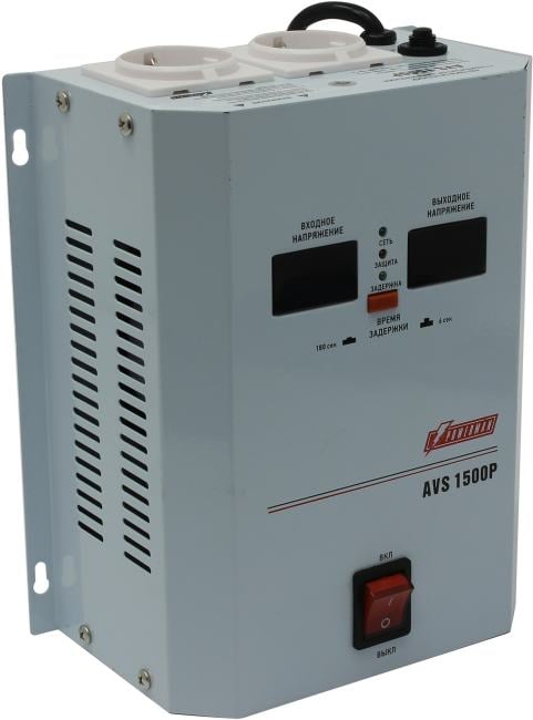 Стабилизатор POWERMAN AVS 1500P, ступенчатый регулятор, цифровые индикаторы уровней напряжения, 1500ВА, 110-260В, максимальный входной ток 12А, 2 евророзетки, IP-20, навесной, 215мм х 270мм х 110мм, 4.3 кг./ Stabilizer POWERMAN AVS 1500P, step-type regula