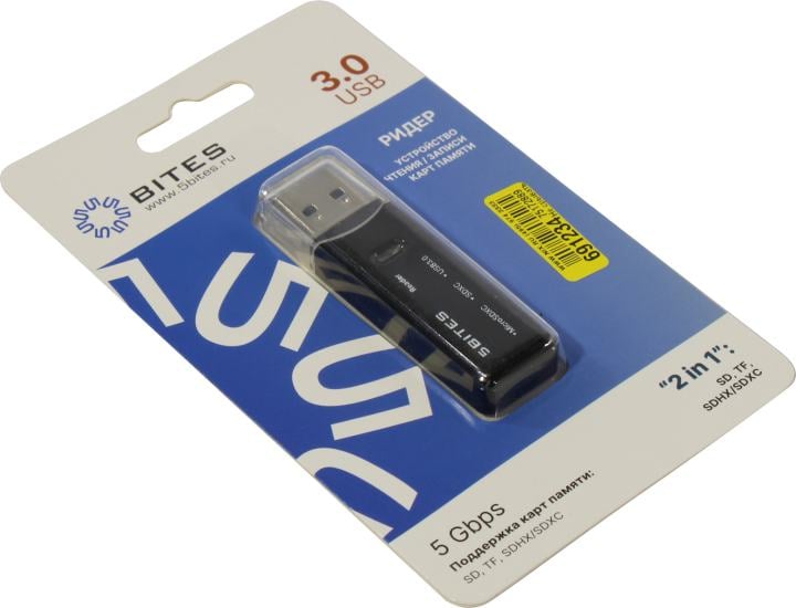 Кард-ридер 5bites RE3-200BK/черный/SDXC/SDHC/SD/microSDXC/microSDHC/microSD/USB 3.0/пластиковый