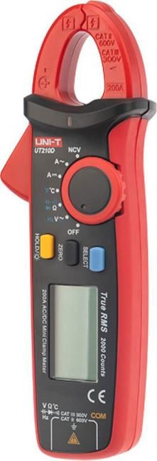 Клещи токоизмерительные Uni-T UT210D цифр. измер.ток:переменный/постоянный черный/красный (13-0008)