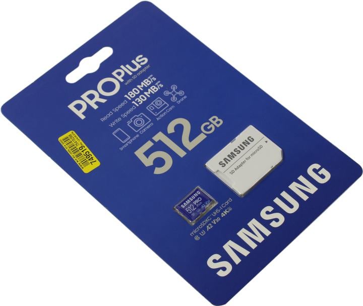 Samsung PRO Plus <MB-MD512SA/EU/KR/UE> microSDXC Memory Card 512GbClass10 UHS-I U3 A2 V30 +  microSD--> SD Adapter