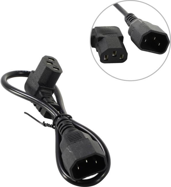 Exegate EX297743RUS Кабель питания Power EC-0,5P (C13 угловой->C14, VDE-250V-3*0.75mm2, медь, черный, 10A, 0.5м)