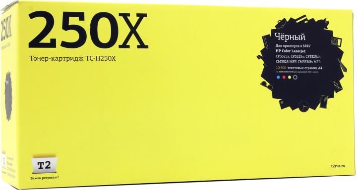 T2 CE250X Картридж для HP CLJ CP3525n/CM3530 (10 500 стр.) черный, с чипом
