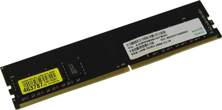 Оперативная память Apacer  DDR4  8GB  2666MHz DIMM (PC4-21300) CL19 1.2V (Retail) 1024*8  3 years (AU08GGB26CQYBGH / EL.08G2V.GNH)