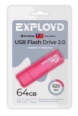 Флешка USB Exployd 620 Red (EX-64Gb-620-Red), 64Gb, USB 2.0, R/W 15/8, красный
