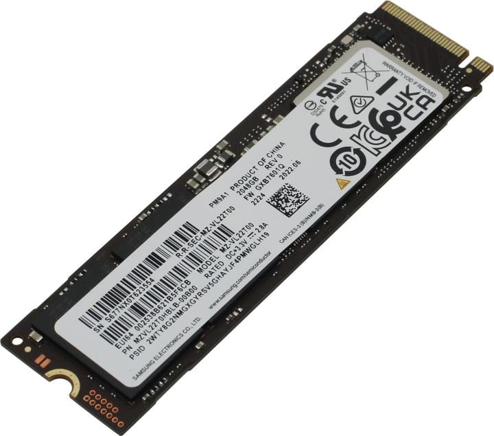 Накопитель SSD Samsung 2Tb, M.2 2280, PM9A1 PCIe 4.0 x4, NVMe, R/W 7000/5200