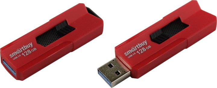 Флешка USB Smartbuy STREAM Red (SB128 GbST-R3), 128Gb, USB 3.0, R/W 75/30, красный/черный