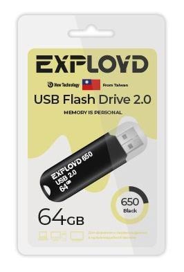 Флешка USB Exployd 650 Black (EX-64Gb-650-Black), 64Gb, USB 2.0, R/W 15/8, черный