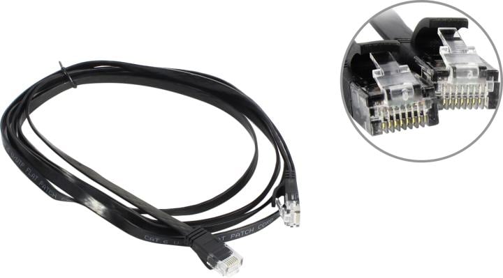 Патч-корд Buro Flat 10Гбит/с 4 пары cat.6 Cu molded 2м черный RJ-45 (m)-RJ-45 (m) (BU-C6-FLAT-2M-B)