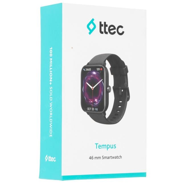 2SW01S Умные часы TTEC Tempus 46mm TFT Screen Rectangular Metal Casing Smart Watch с TFT-экраном. Цвет: черный