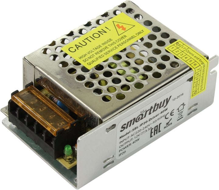 Smartbuy <SBL-IP20-Driver-40W> Блок питания (вх.AC220-240В, выхDC12В,  40Вт,  клеммы)