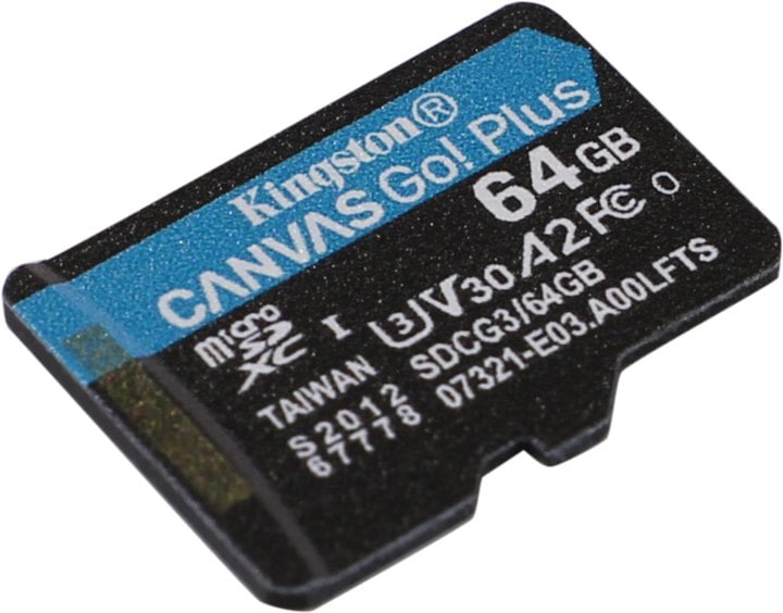 Micro SecureDigital 64Gb Kingston Canvas Go Plus UHS-I U3 A2 (170/70 MB/s) SDCG3/64GBSP