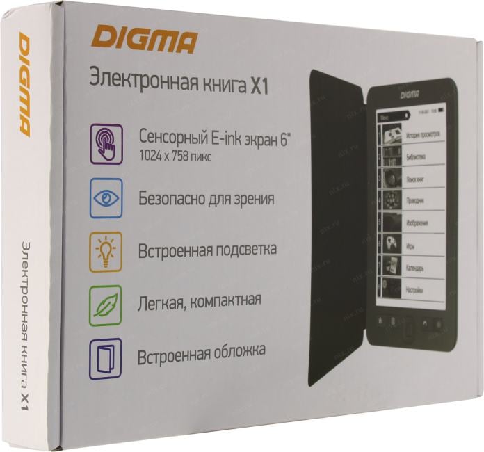 Digma X1G <D.Gray> (6", mono, подсветка, 1024x758,  4Gb,FB2/PDF/DJVU/RTF/CHM/EPUB/DOC/JPG/BMP,microSDHC,  USB2.0)