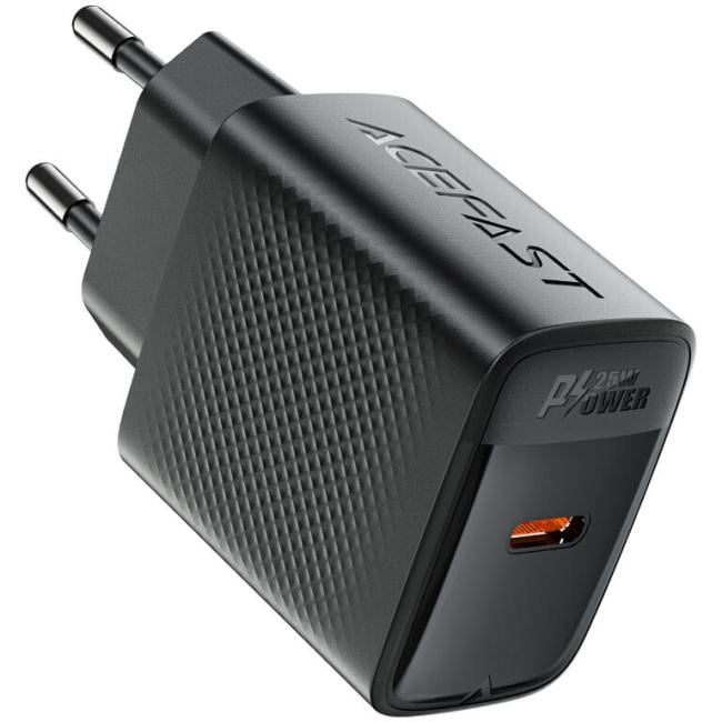 AF-A104-BK Зарядное устройство с одним портом USB-CACEFAST A104 PD 25W Gan USB-C Charger (EU). Цвет: черный