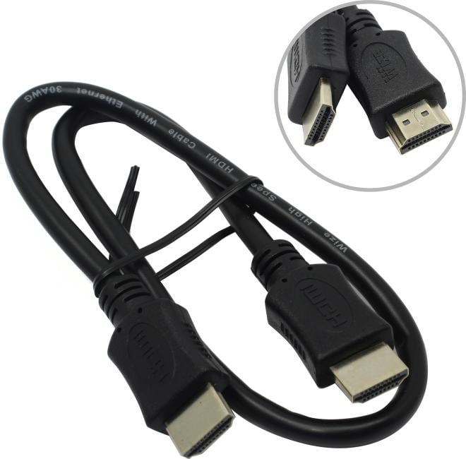 Кабель HDMI Wize [C-HM-HM-0.5M] 0.5 м, v.2.0, 19M/19M, 4K/60 Hz 4:4:4, Ethernet, позол.разъемы, экран, черный, пакет