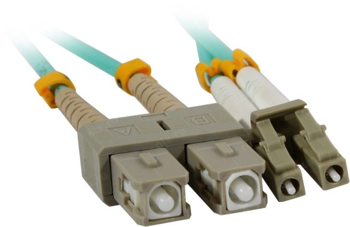 FOP-50-LC-SC-2m Коммутационный шнур оптический Cabeus tight buffer Duplex SC/LC (UPC/UPC) OM3 50/125 LSZH D 3мм 2м цвет: аква