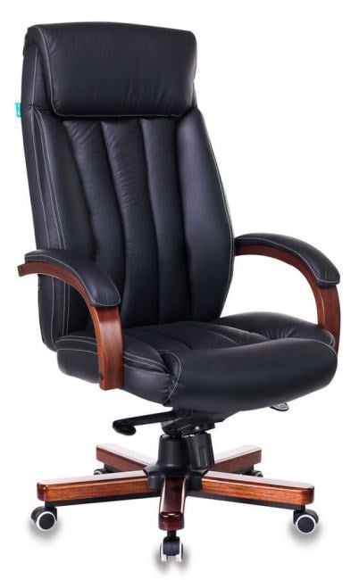 T-9922WALNUT/BLACK Кресло руководителя БЮРОКРАТ T-9922WALNUT, на колесиках, кожа, черный