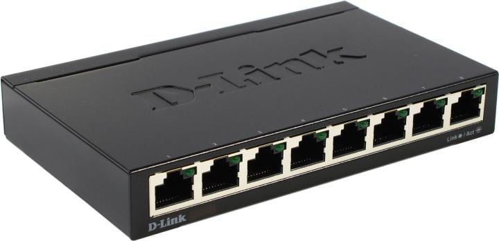 Коммутатор D-LINK DGS-1008D/R1A 8 портов (8x1000Mbs, неуправляемый, настольный, корпус-металл) (DGS-1008D/R1A)