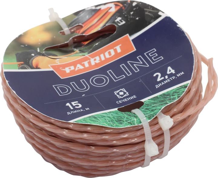 Patriot 805401161 Леска Duoline D 2,4 мм L 15 м (скрученный квадрат, двухцветная, красная жила)  на пластиковой обойме, блистерн.тип