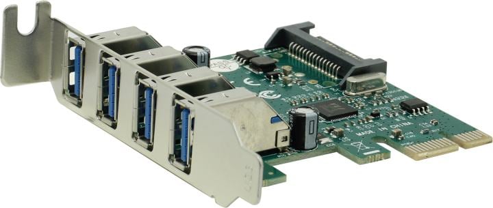ORIENT VA-3U4PELP, Контроллер PCI-Ex1, USB 3.2 Gen1 (USB 3.0), скорость до 5 Гбит/с, 4-port ext, VIA VL805 chipset,  Low Profile, разъем доп.питания, oem (33295)