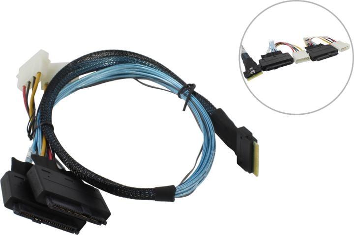 Procase <CBL-SLSAS8-2U2-6> Кабель  SFF-8654  (x8)->  2xU.2 0.6м