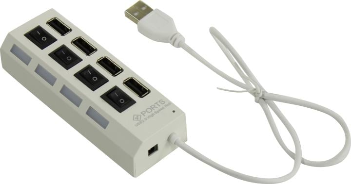 Smartbuy <SBHA-7204-W> 4-port USB2.0  Hub с выключателями