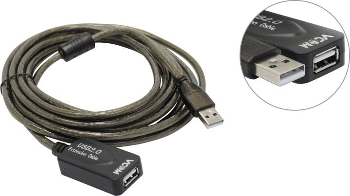 VCOM <VUS7049-5м> Кабель удлинительный активный  USB  2.0  <A-->A> 5м